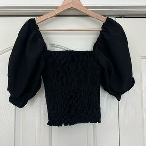 White Fox Smocked Top with Puff Sleeves